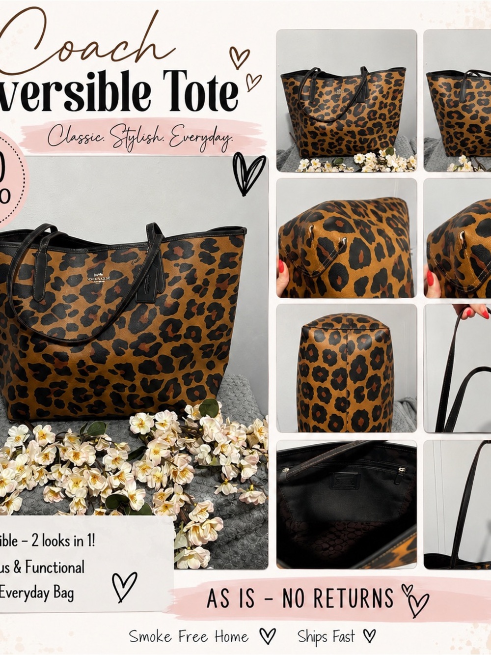 Coach Leopard Print Reversible Tote - Brown & Black